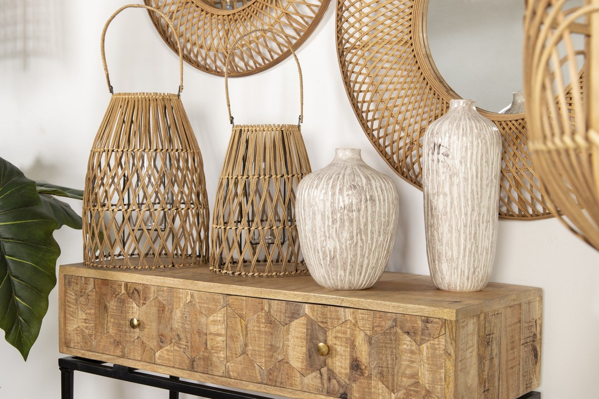 NATURAL BAMBOO-METAL LANTERN 25x25x34 CM