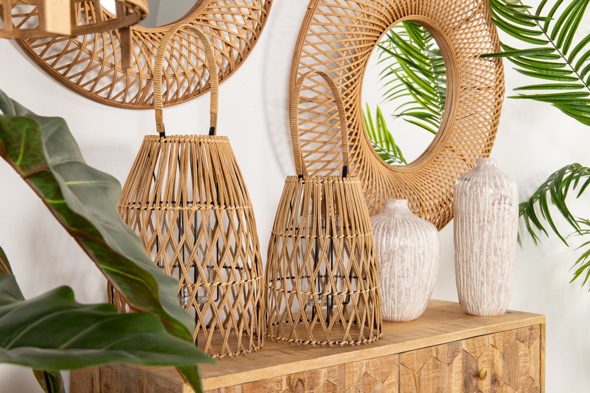 FAROL BAMBU-METAL NATURAL 25x25x34 CM