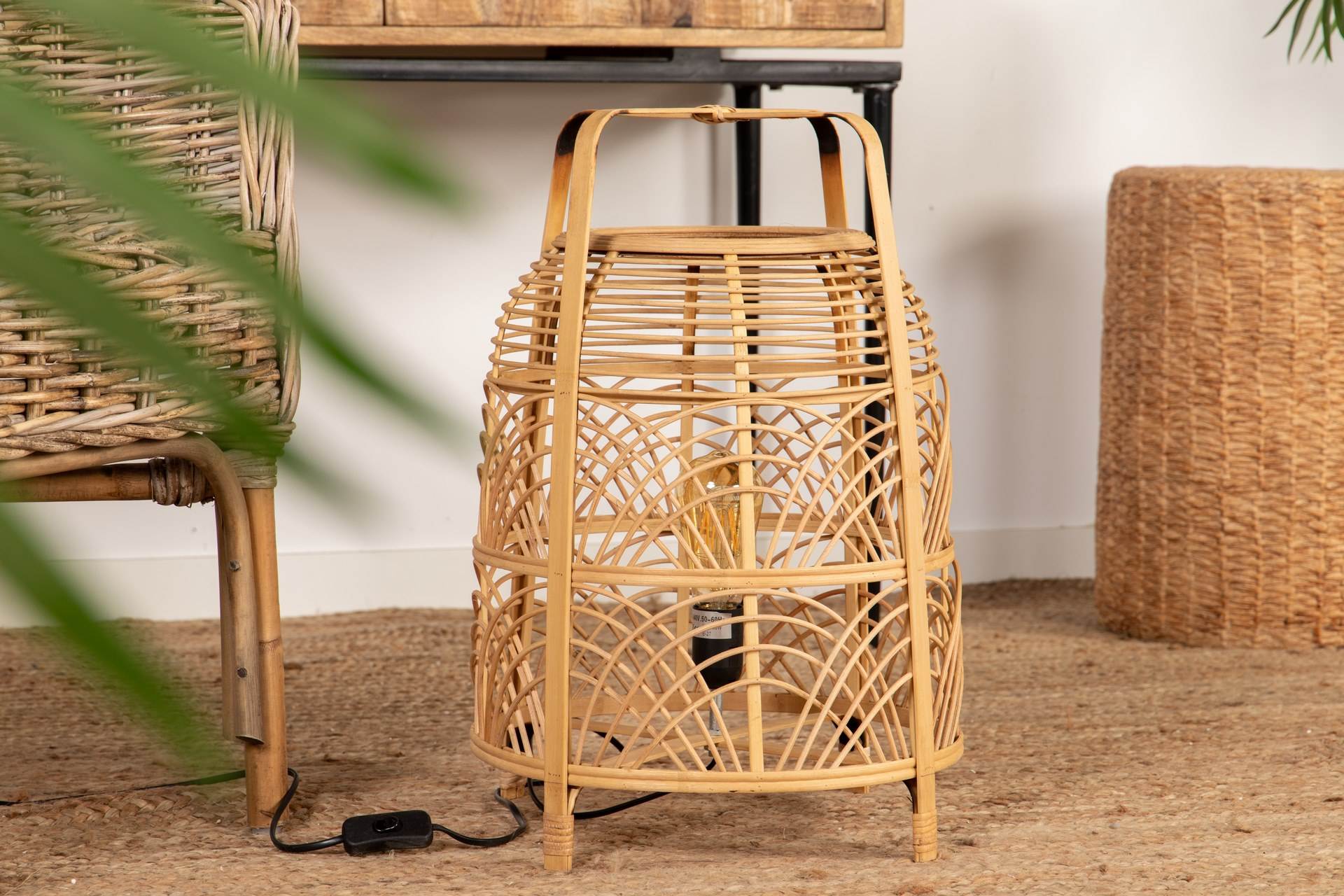 CANDEEIRO DE MESA DE BAMBU NATURAL 37x37x52 CM