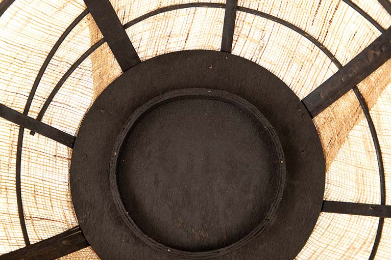 BAMBOO LANTERN-NATURAL LINEN-BLACK 37x37x45 CM
