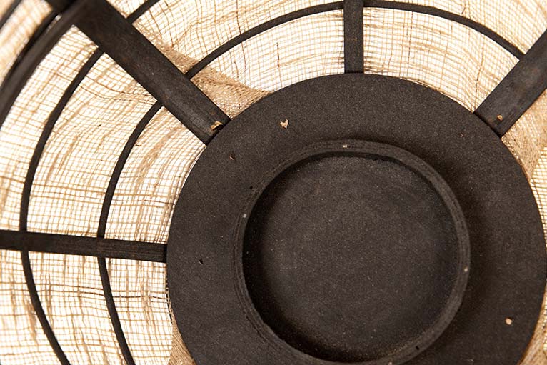 BAMBOO LANTERN-NATURAL LINEN-BLACK 33x33x39.5 CM