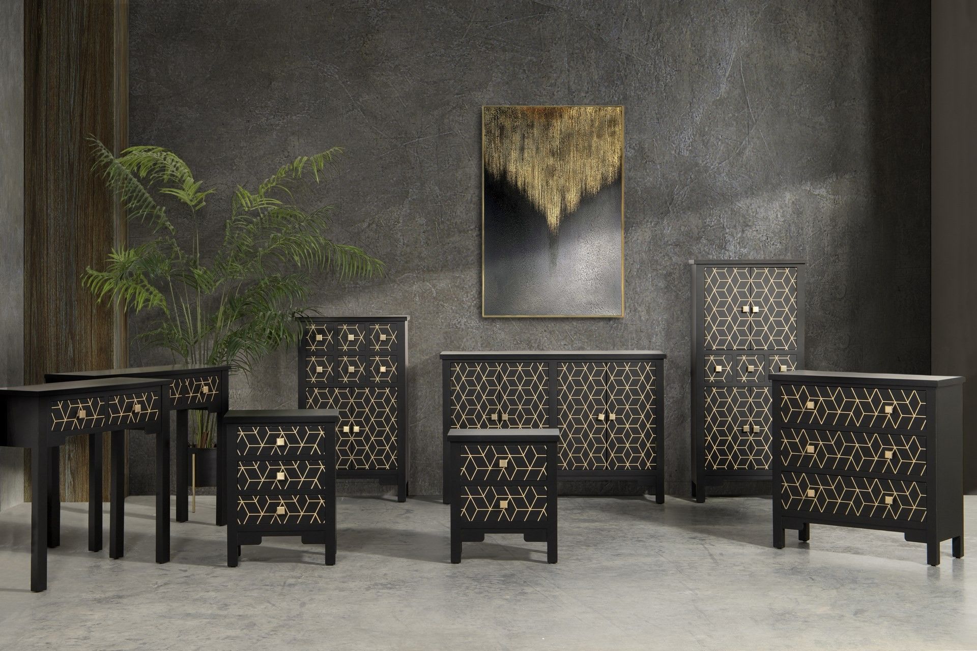MESITA MADERA NEGRO-DORADO 48x30x55 CM