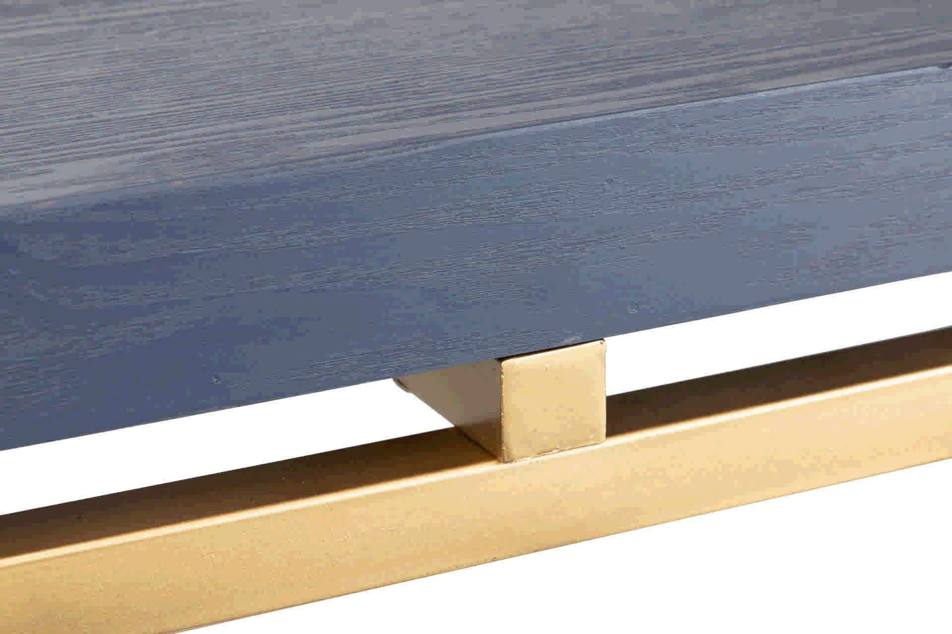 MESA DE JANTAR AZUL-DOURADO MADEIRA-METAL 180x90x80 CM