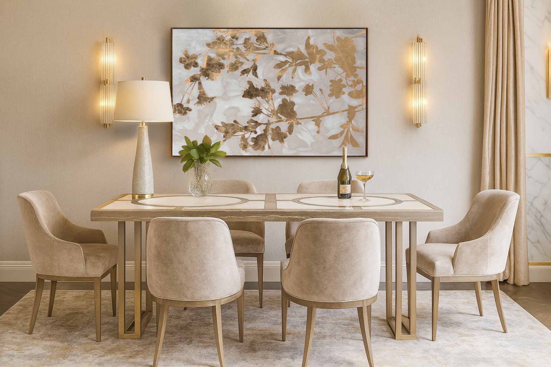 MESA COMEDOR MADERA-METAL CHAMPAGNE 180x90x77 CM