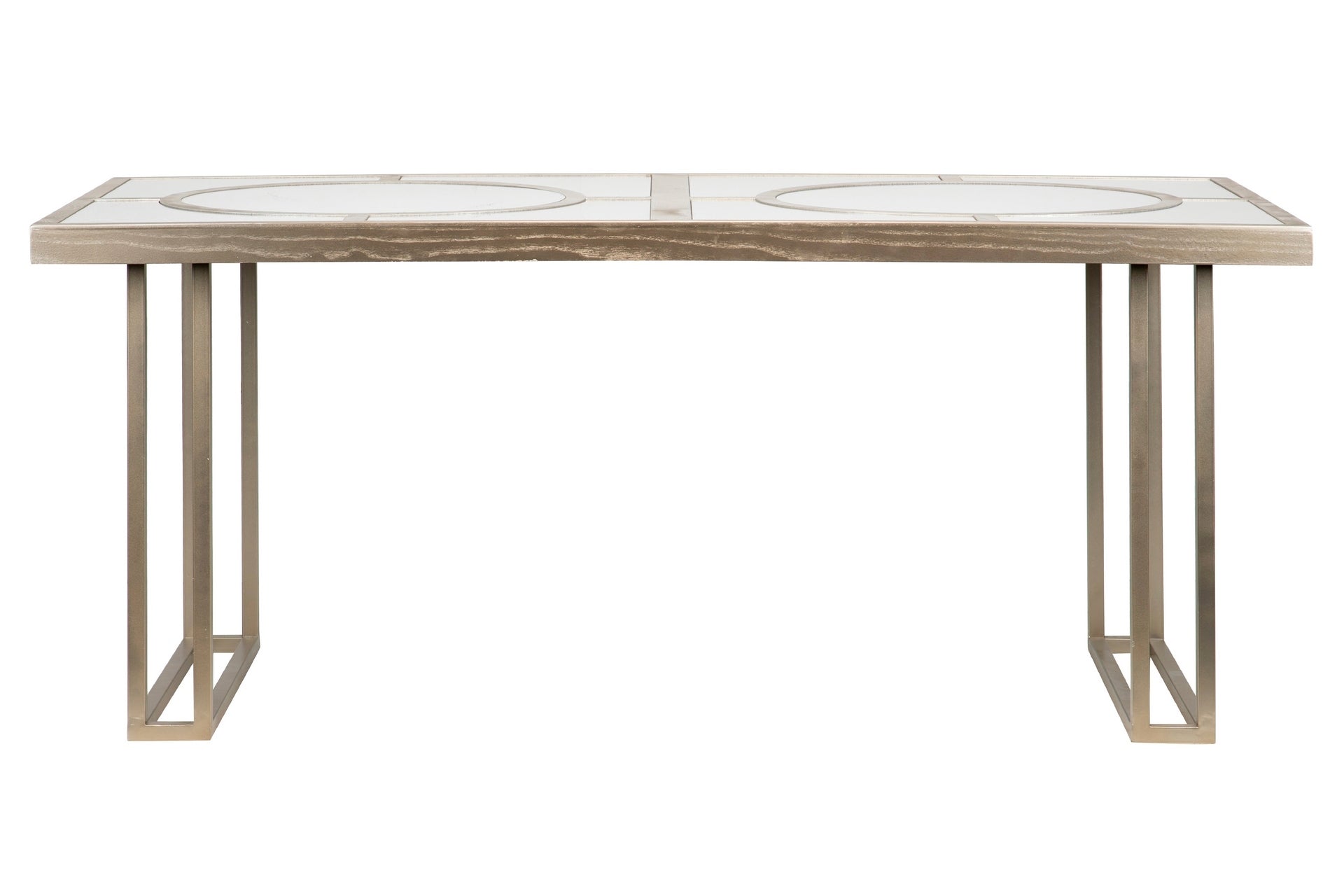 MESA DE JANTAR DE MADEIRA E METAL CHAMPAGNE 180x90x77 CM