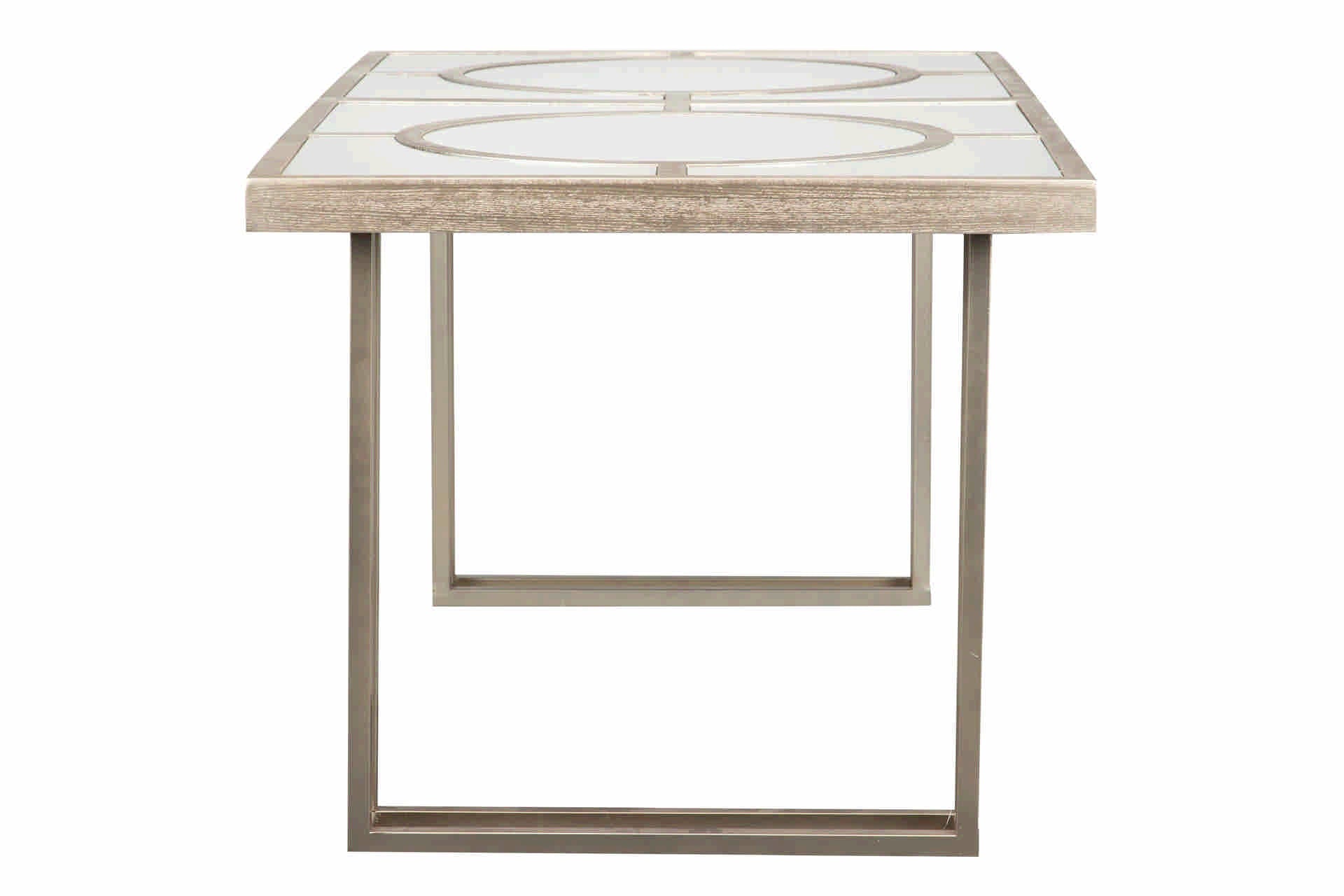 MESA DE JANTAR DE MADEIRA E METAL CHAMPAGNE 180x90x77 CM