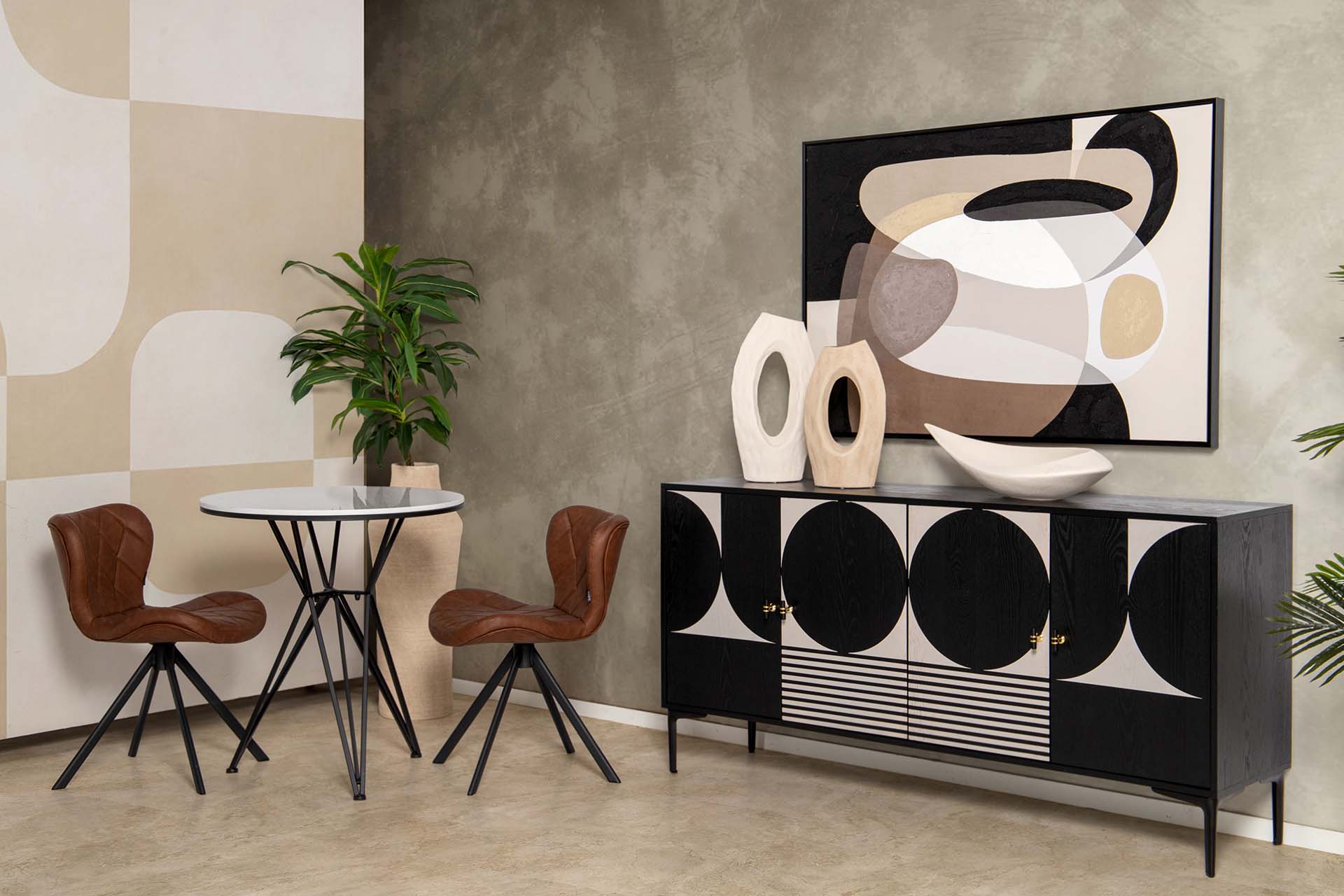 BLACK WHITE METAL MDF SIDEBOARD 160x40x80 CM