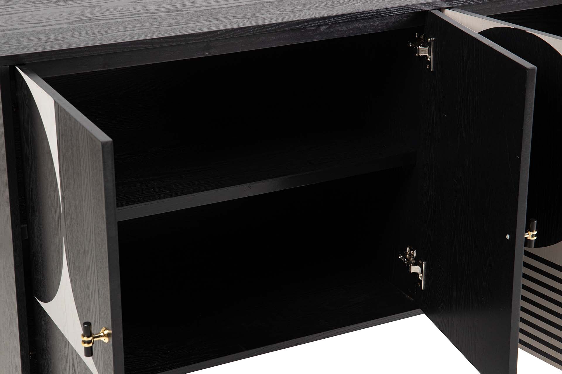 BLACK WHITE METAL MDF SIDEBOARD 160x40x80 CM