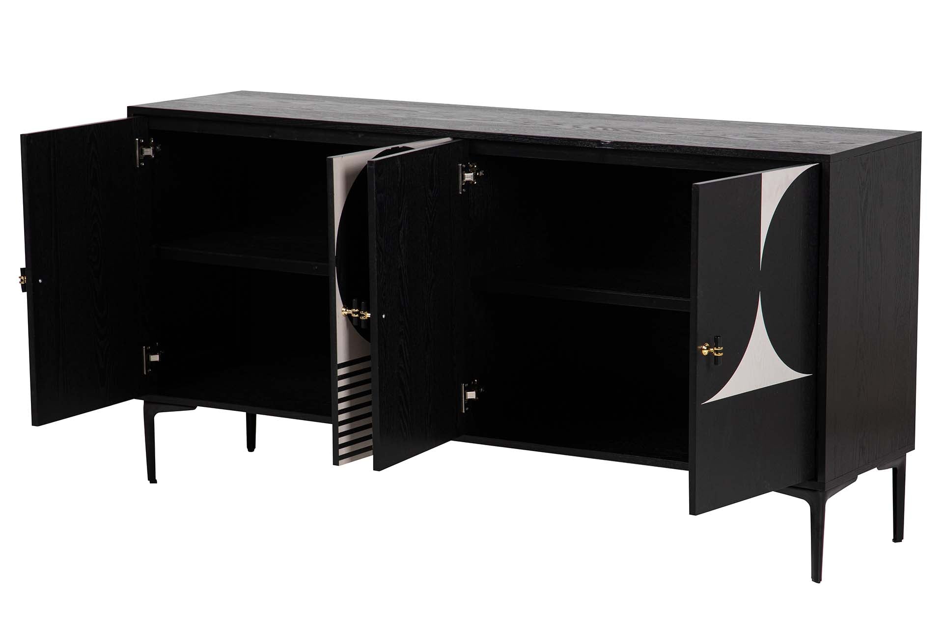 BLACK WHITE METAL MDF SIDEBOARD 160x40x80 CM