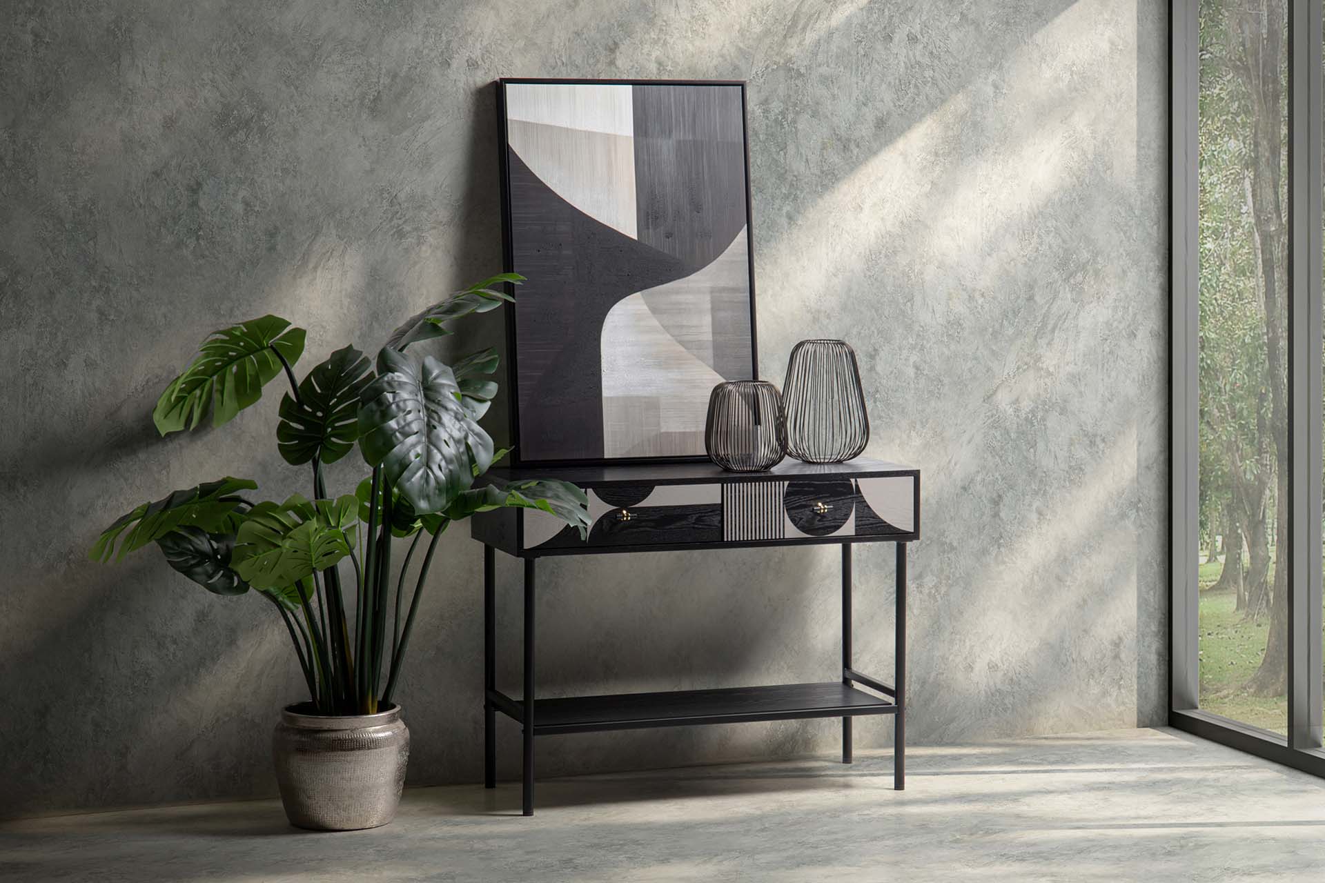 CONSOLA MDF METAL NEGRO BLANCO 100x40x77 CM