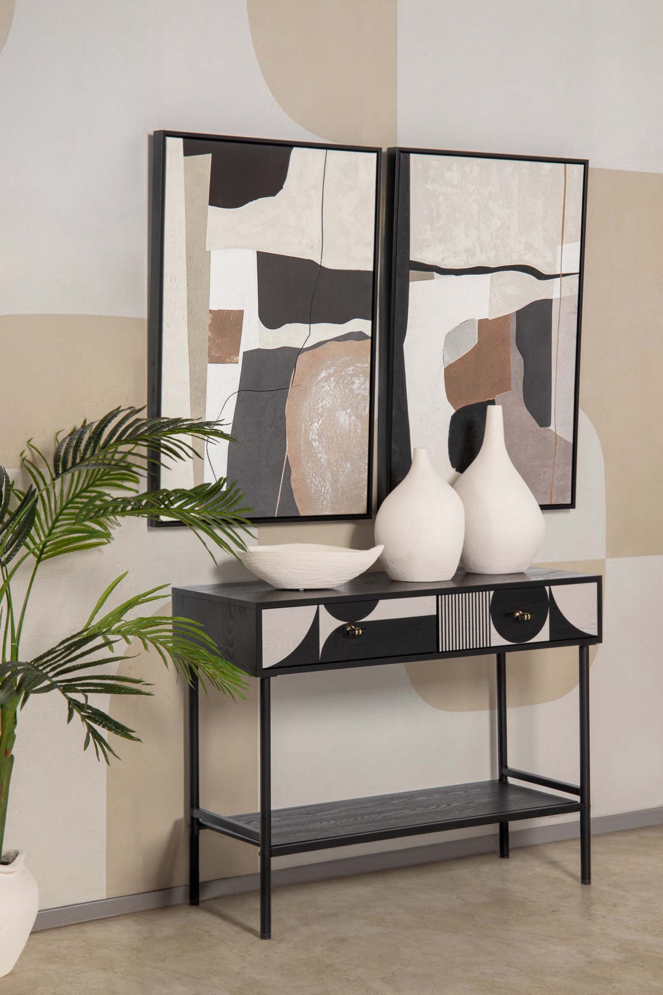 CONSOLA MDF METAL NEGRO BLANCO 100x40x77 CM