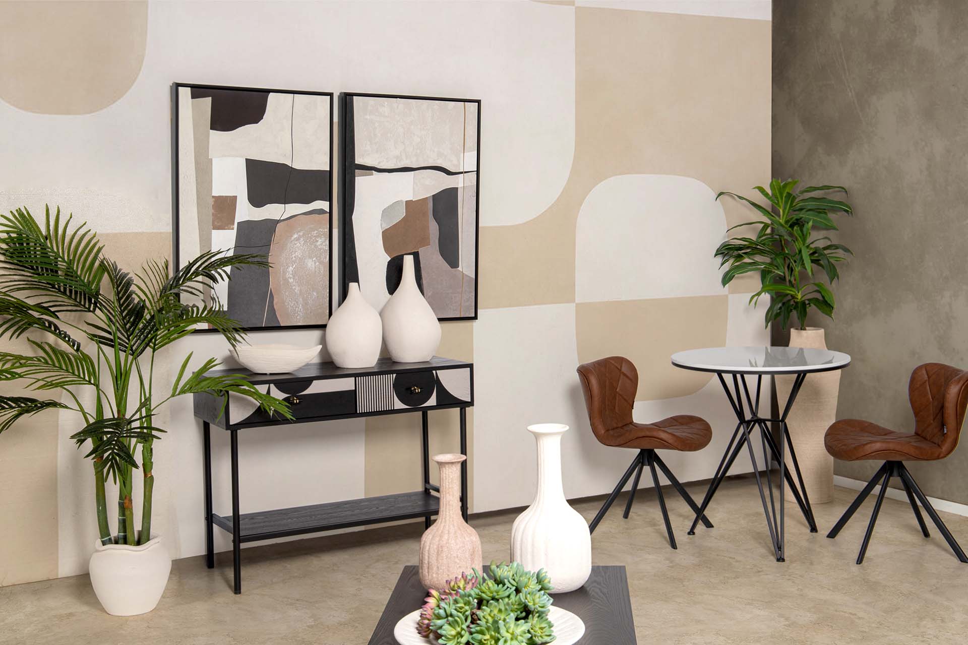CONSOLA MDF METAL NEGRO BLANCO 100x40x77 CM