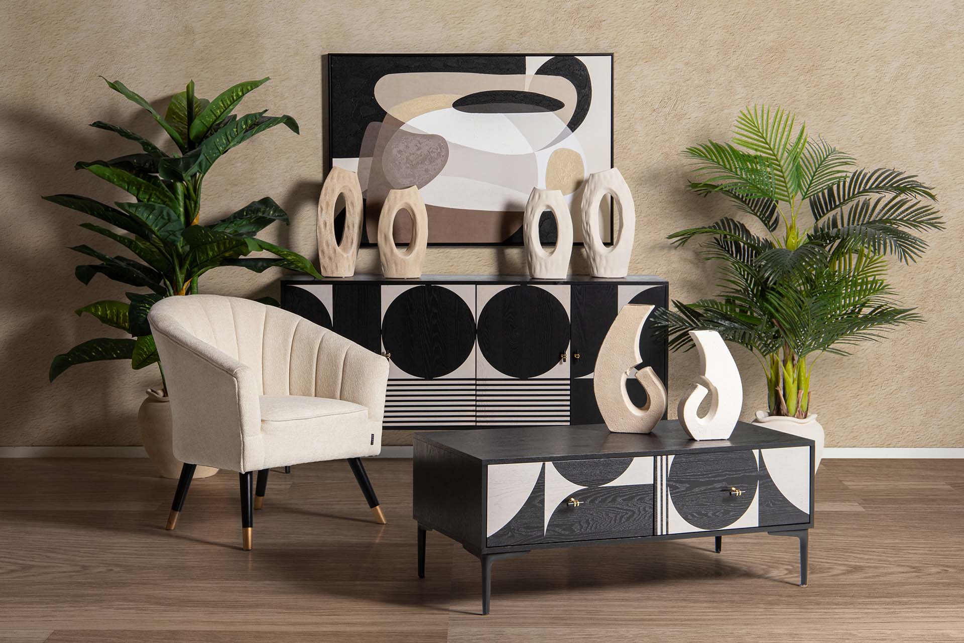 MESA DE CENTRO MDF METAL NEGRO BLANCO 110x56x45 CM