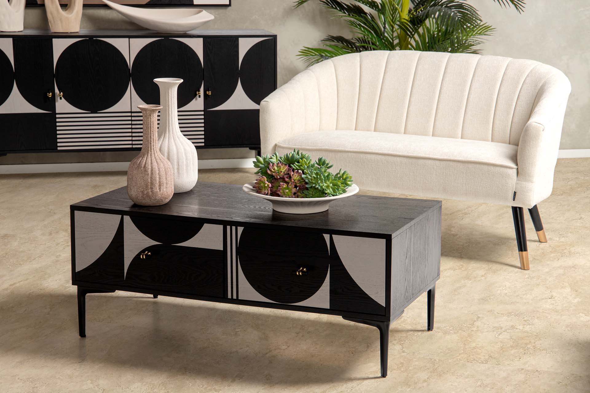MDF METAL COFFEE TABLE BLACK WHITE 110x56x45 CM