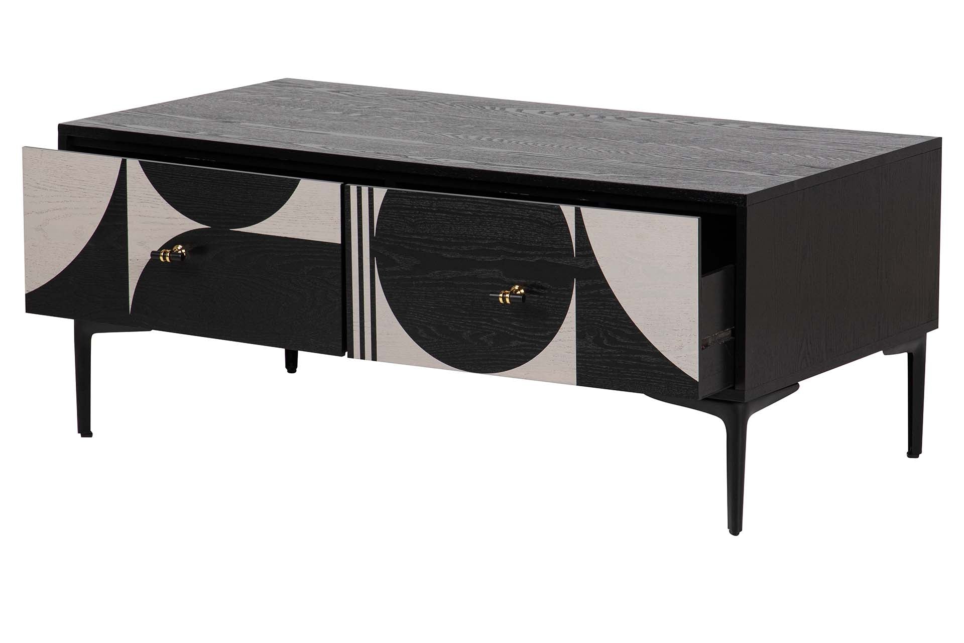 MDF METAL COFFEE TABLE BLACK WHITE 110x56x45 CM