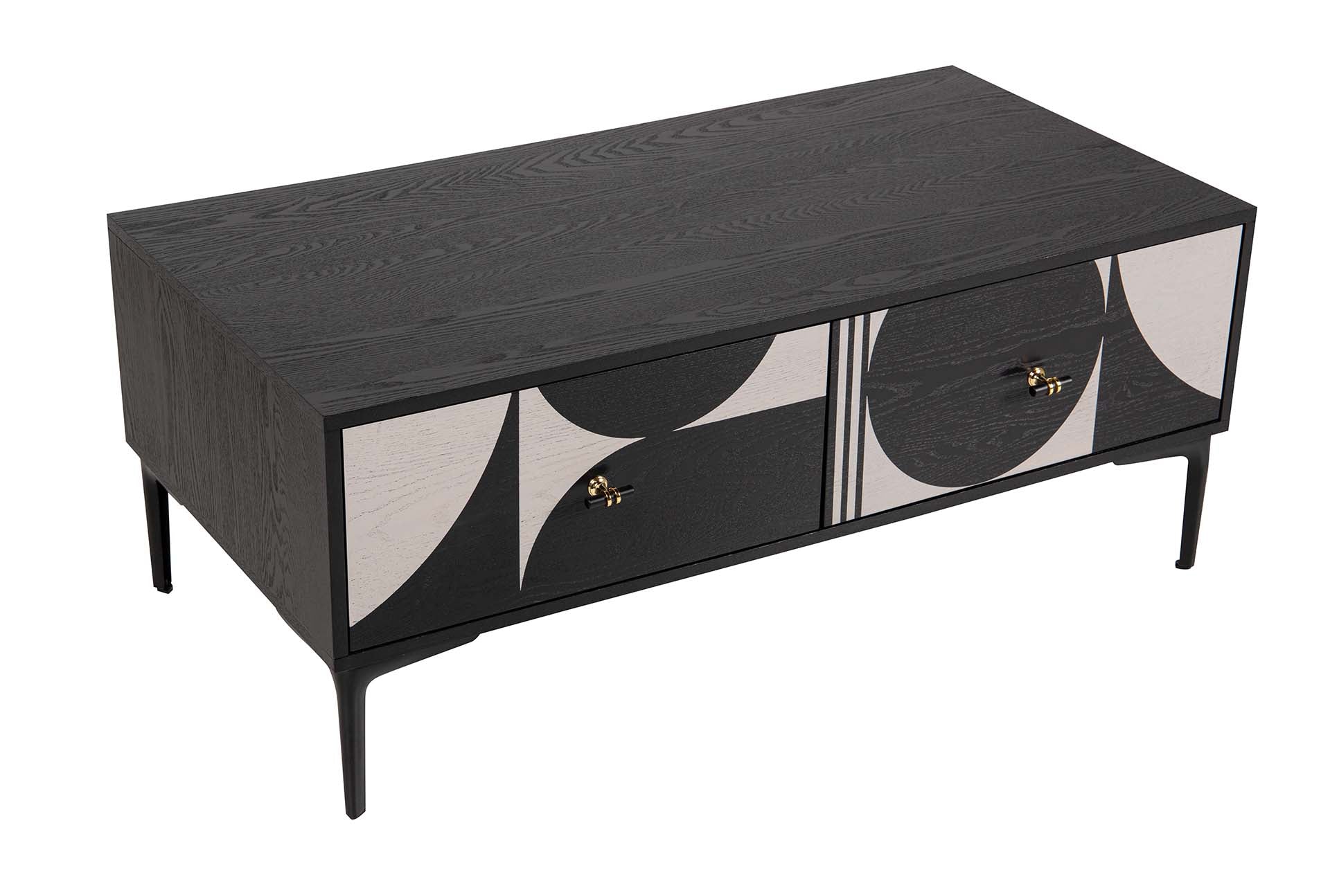 MDF METAL COFFEE TABLE BLACK WHITE 110x56x45 CM