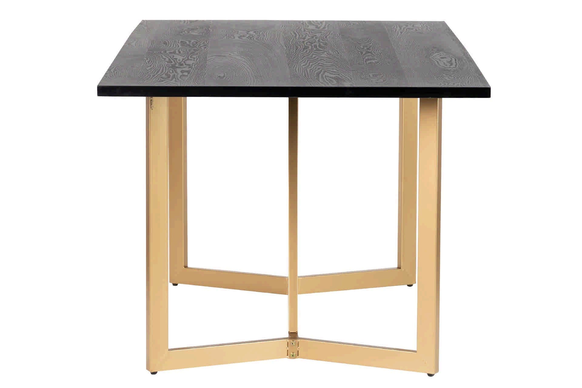 MESA DE JANTAR DE METAL MDF PRETO E DOURADO 180x90x75 CM