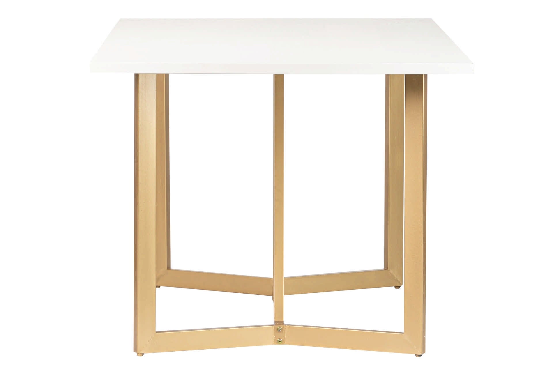 MESA DE JANTAR EM MDF METAL BRANCO DOURADO 180x90x75 CM