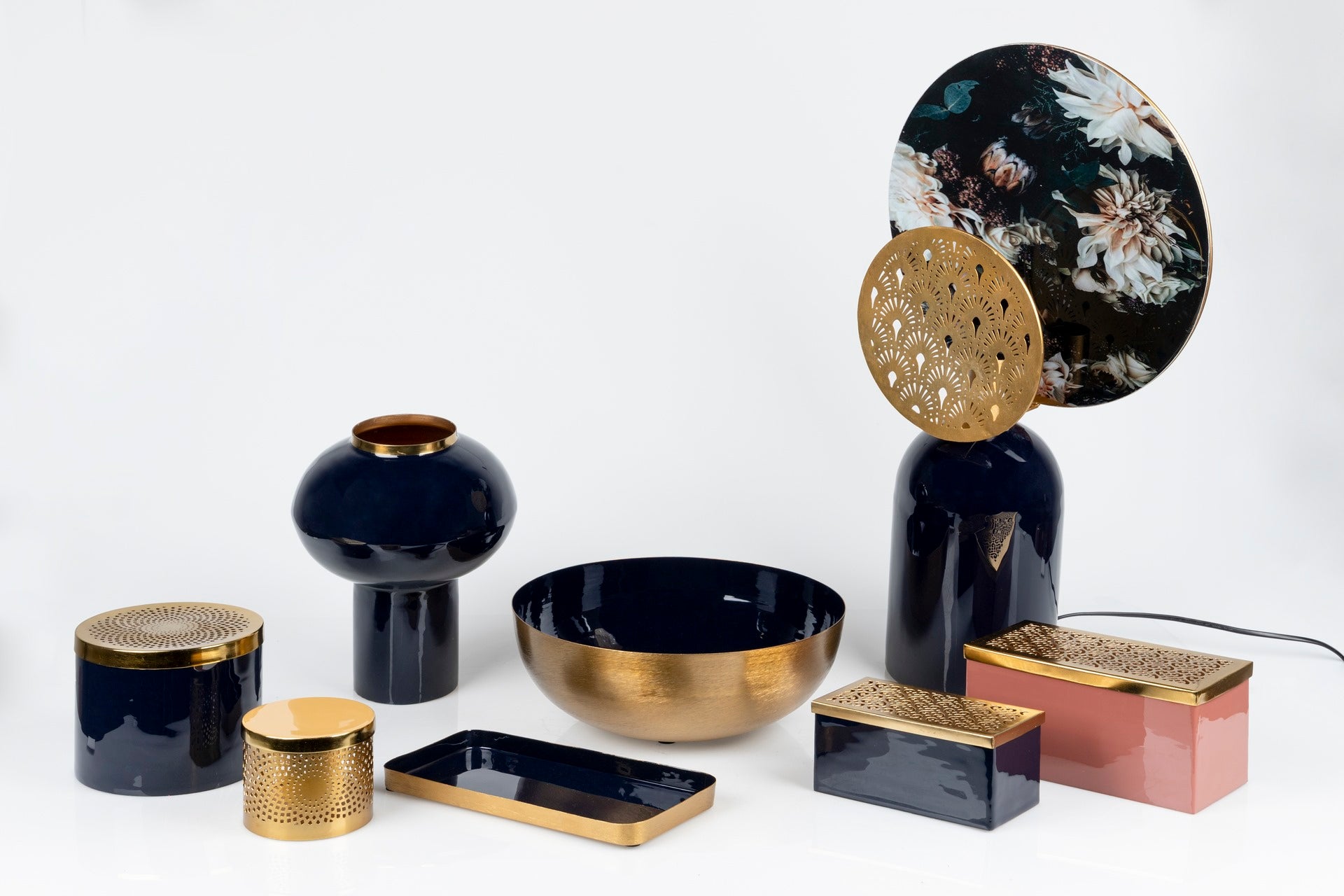 CANDEEIRO DE MESA METAL AZUL DOURADO 36x14x61 CM