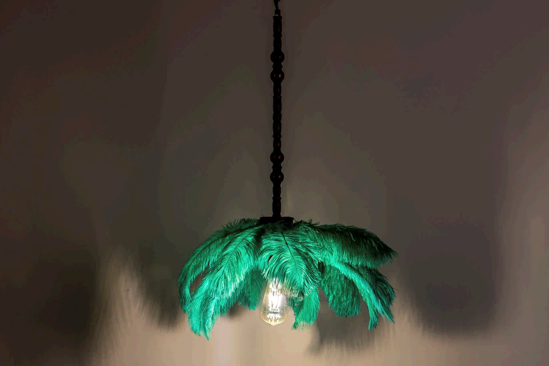 GREEN FEATHER CEILING LAMP 62x62x174 CM