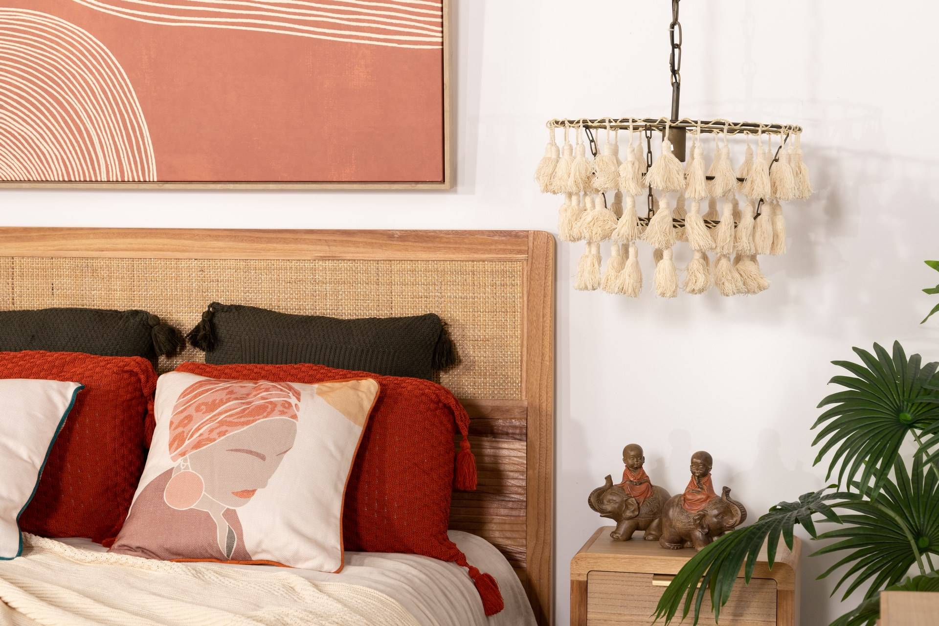 BEIGE TASSEL CEILING LAMP 45x45x146 CM