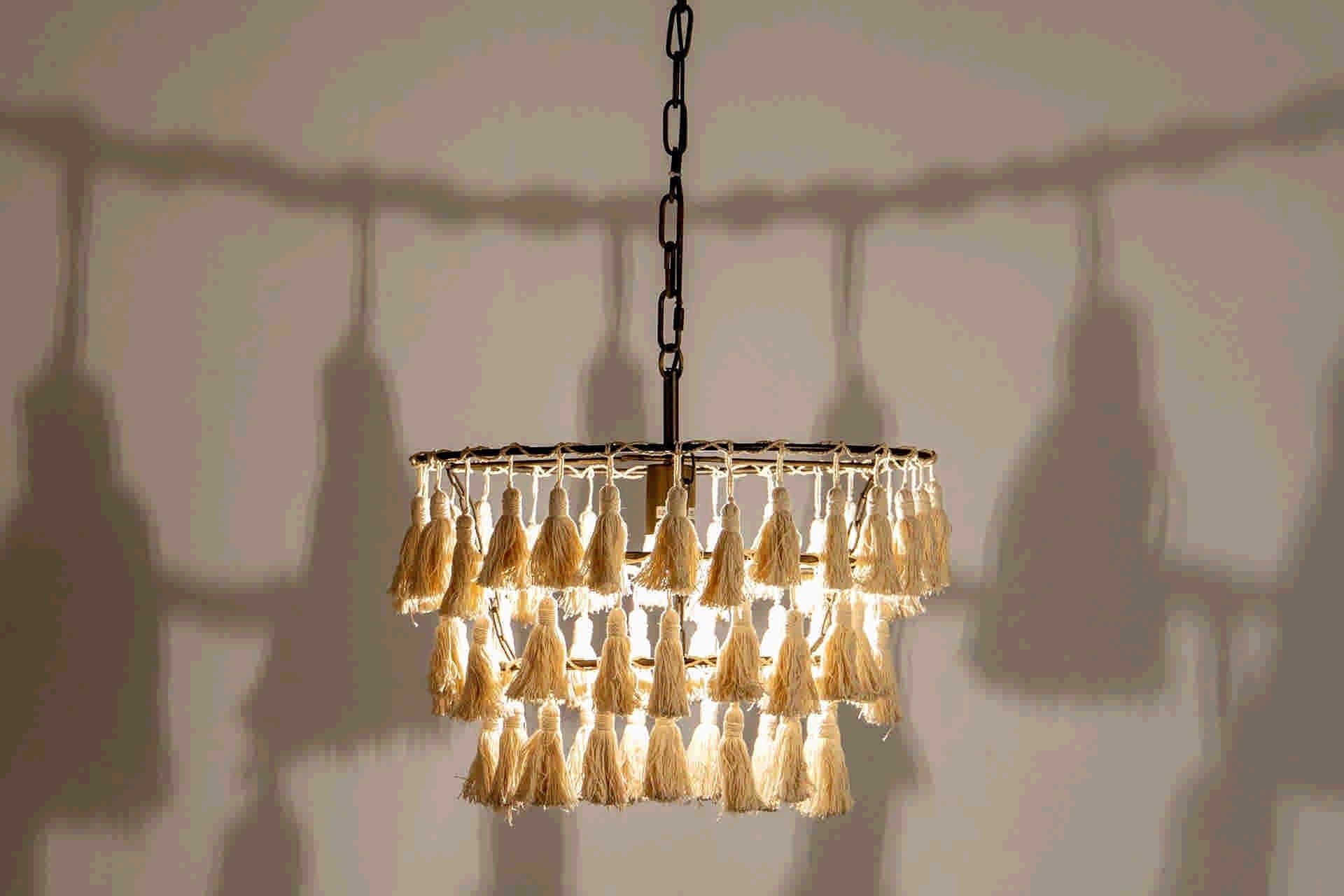 BEIGE TASSEL CEILING LAMP 45x45x146 CM