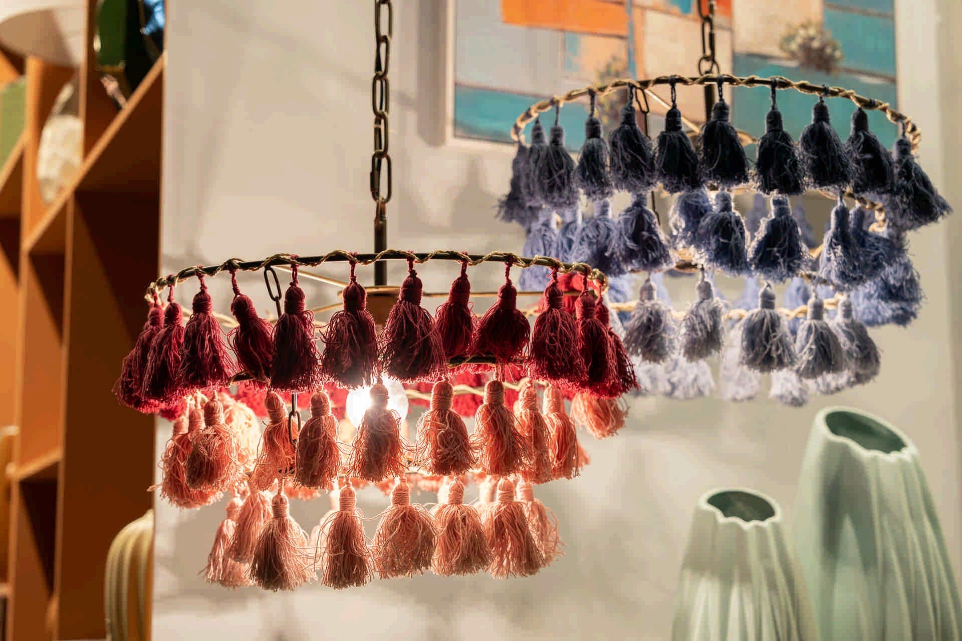 LAMPARA TECHO BORLAS 3 COLORES  45x45x146 CM CM