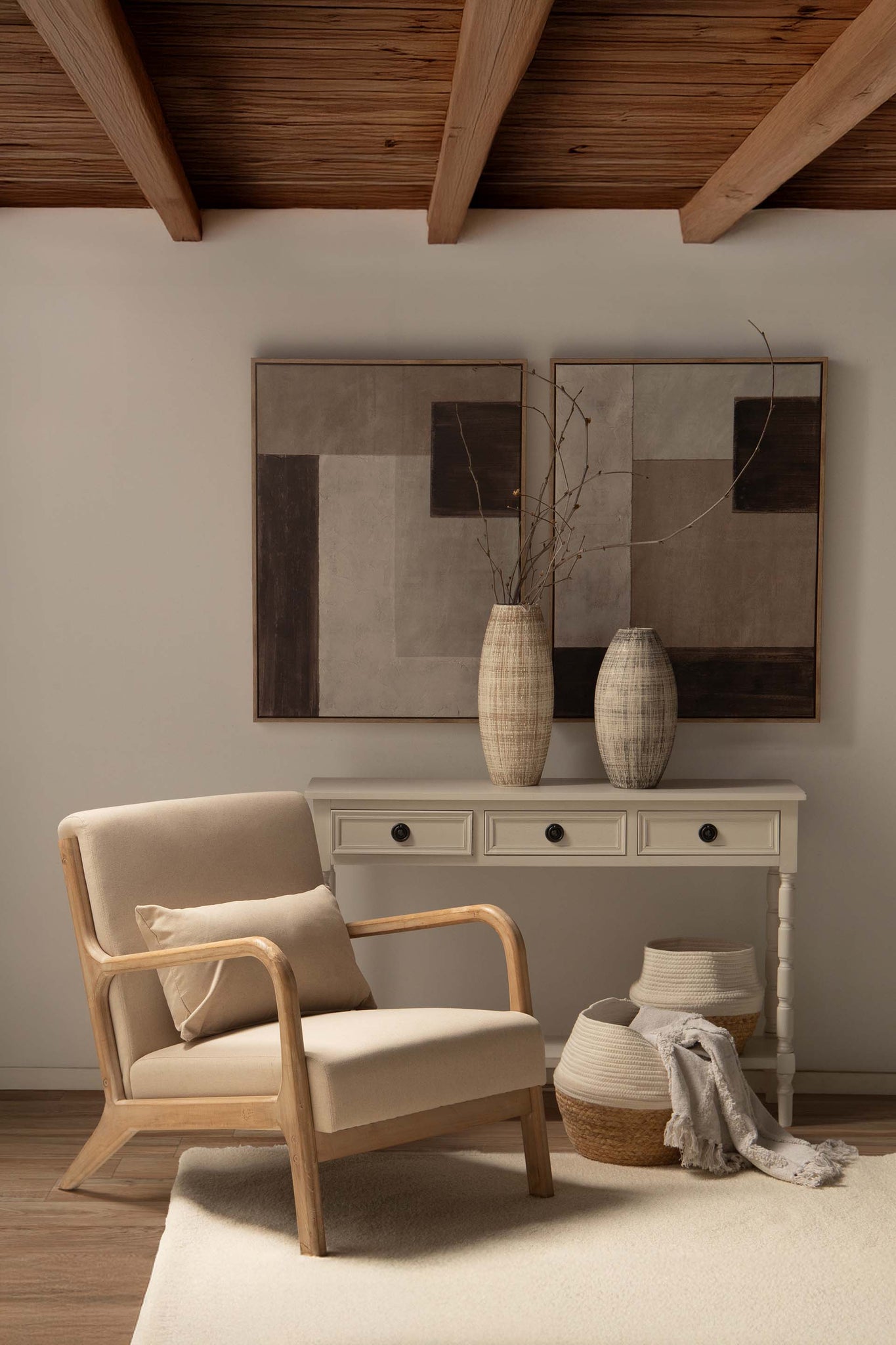 CONSOLA MDF PINO BLANCO 110x30x75 CM