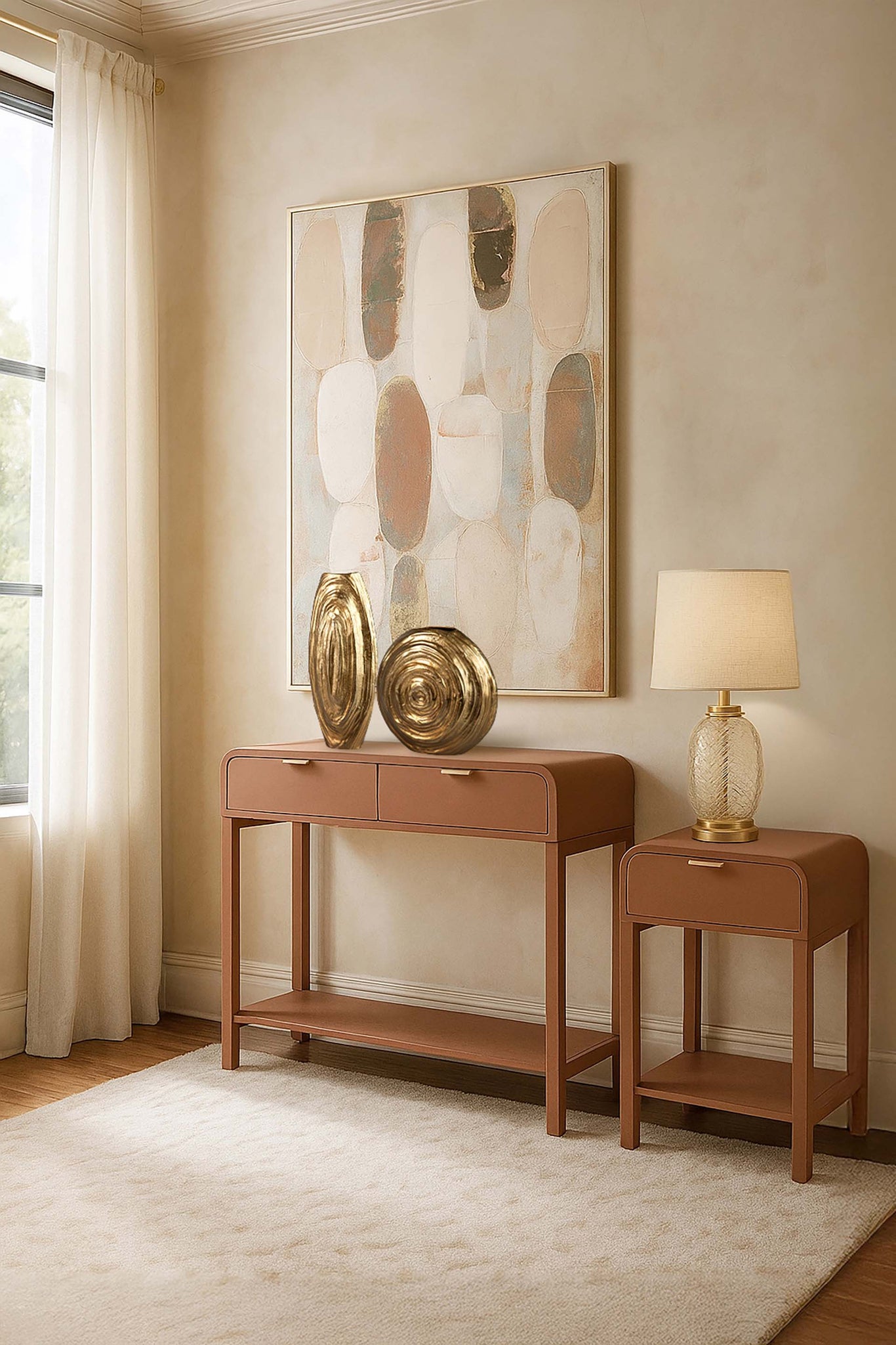 CONSOLA 2 CAJONES PINO MDF MARRON 90x32x75 CM