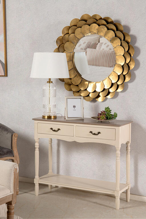 CONSOLA 2 CAJONES PINO MDF BEIGE 90x35x75 CM