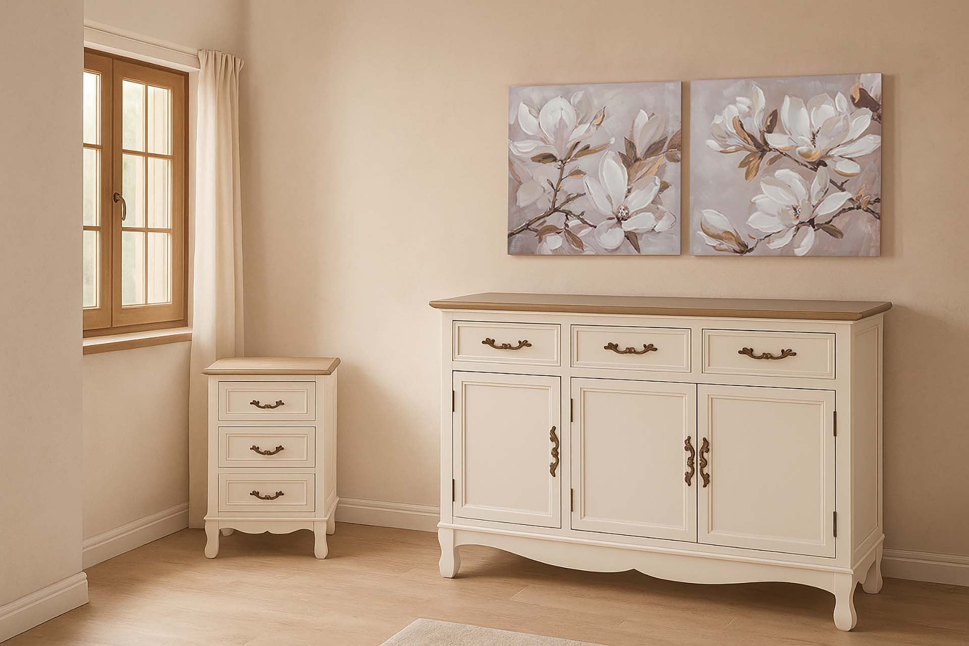 MESITA DE NOCHE PINO MDF BEIGE 43x33x66 CM