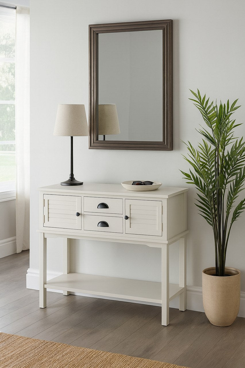 CONSOLA PUERTAS CAJONES PINO MDF GRIS 106x30x81 CM