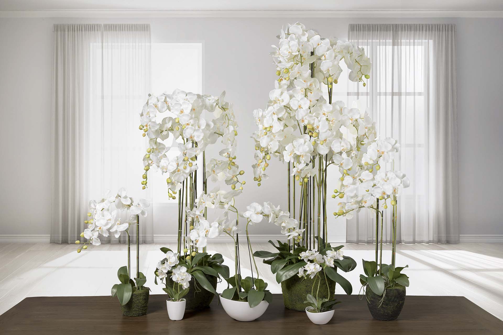 ORQUÍDEA DE POLIÉSTER BRANCA 70x70x155 CM