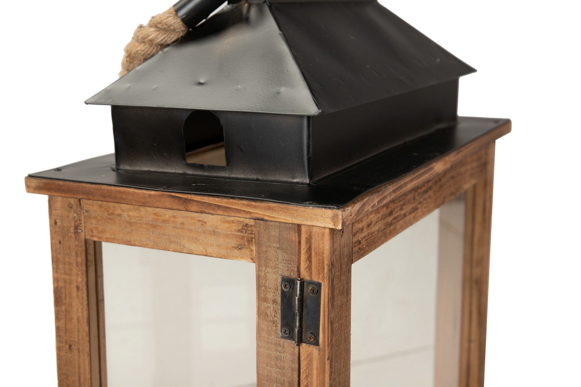 CONJUNTO 2 LANTERNAS DE MADEIRA MARROM 38x22x52 30x17x37 CM