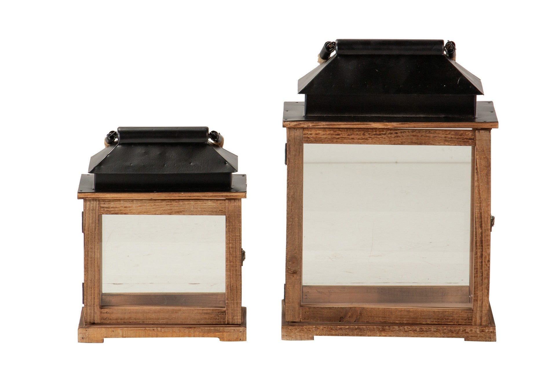 CONJUNTO 2 LANTERNAS DE MADEIRA MARROM 38x22x52 30x17x37 CM