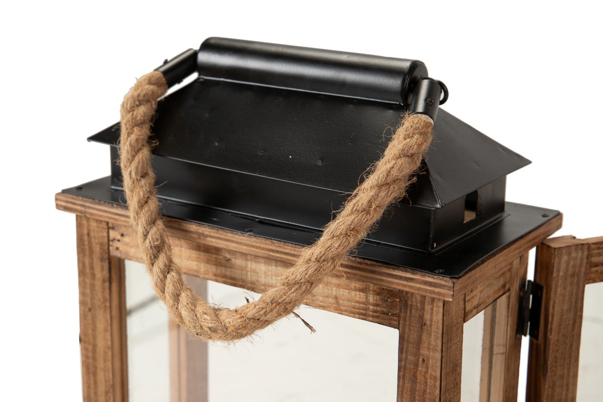 CONJUNTO 2 LANTERNAS DE MADEIRA MARROM 38x22x52 30x17x37 CM