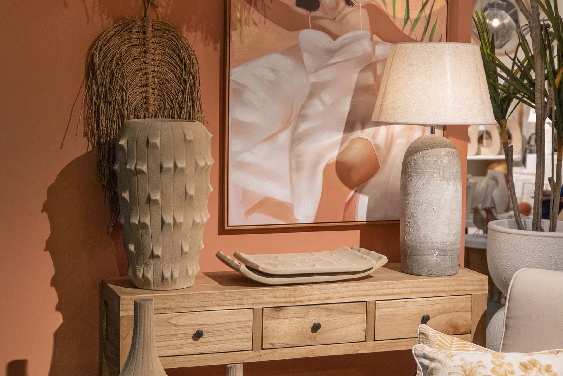 CANDEEIRO DE MESA DE CERÂMICA CINZA 40x40x75 CM