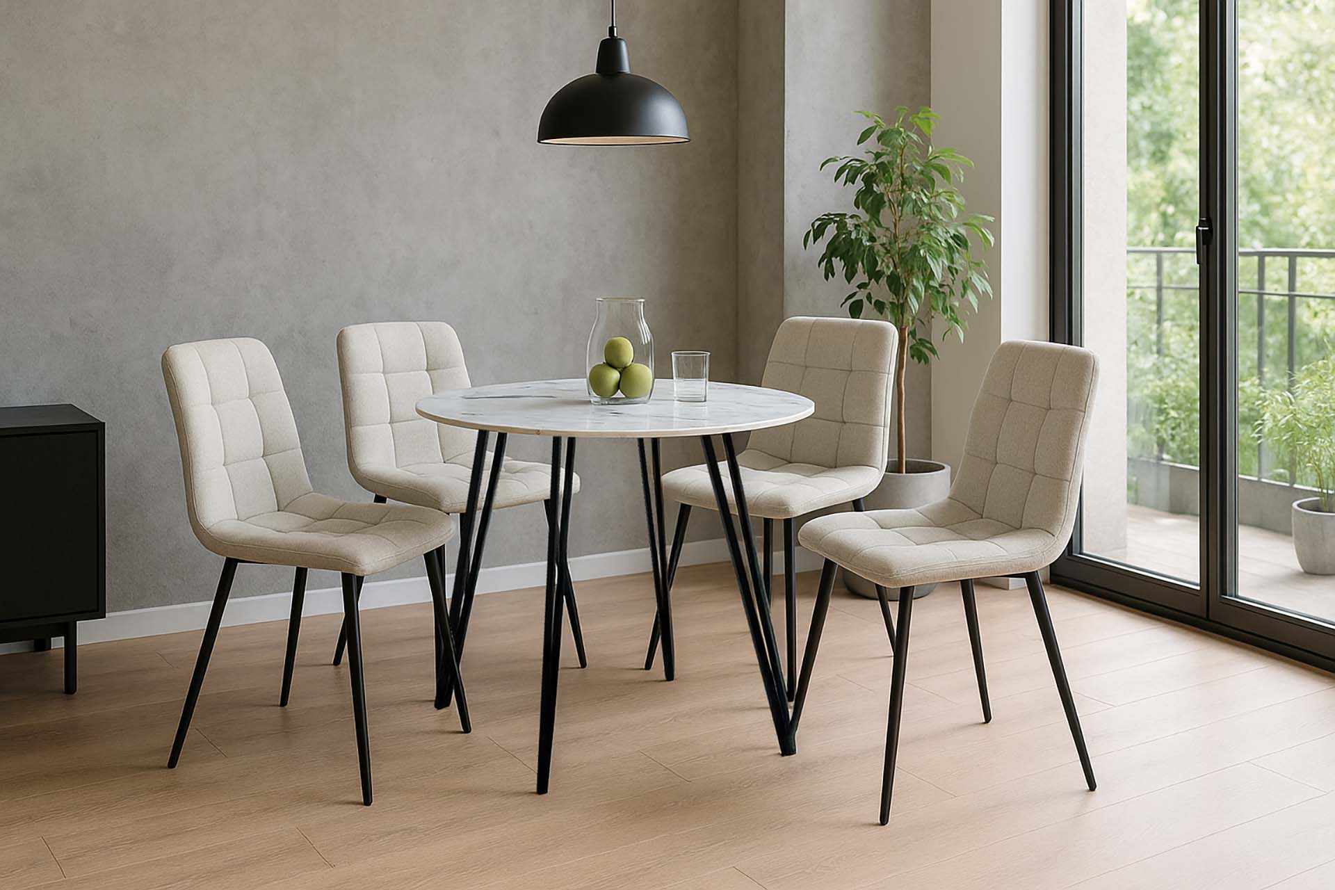 MESA DE COMEDOR MDF METAL GRIS NEGRO 100x100x75 CM