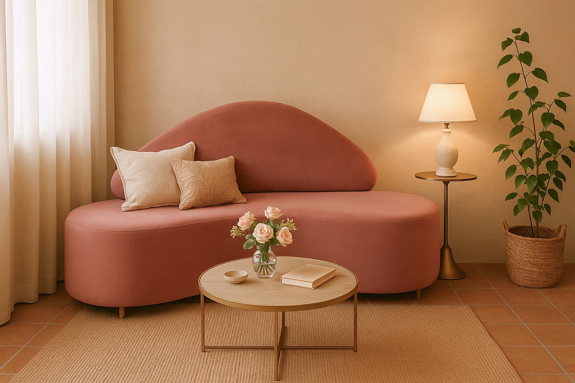 Pink Velvet Sofa 195x84x76 cm