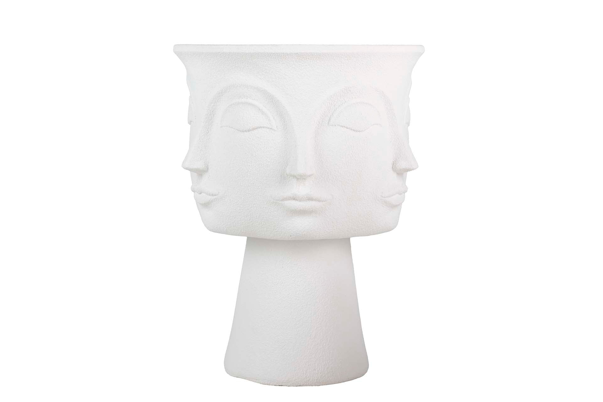 VASO DE RESINA BRANCO COM ROSTOS 49x49x62 CM