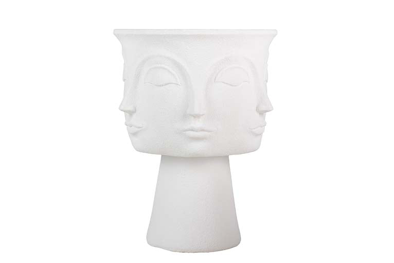 VASO DE RESINA BRANCO COM ROSTOS 49x49x62 CM