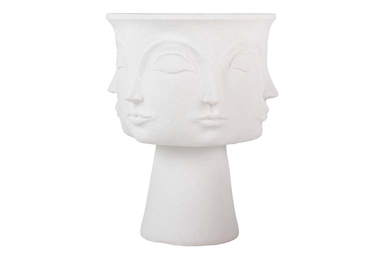 VASO DE RESINA BRANCO COM ROSTOS 49x49x62 CM
