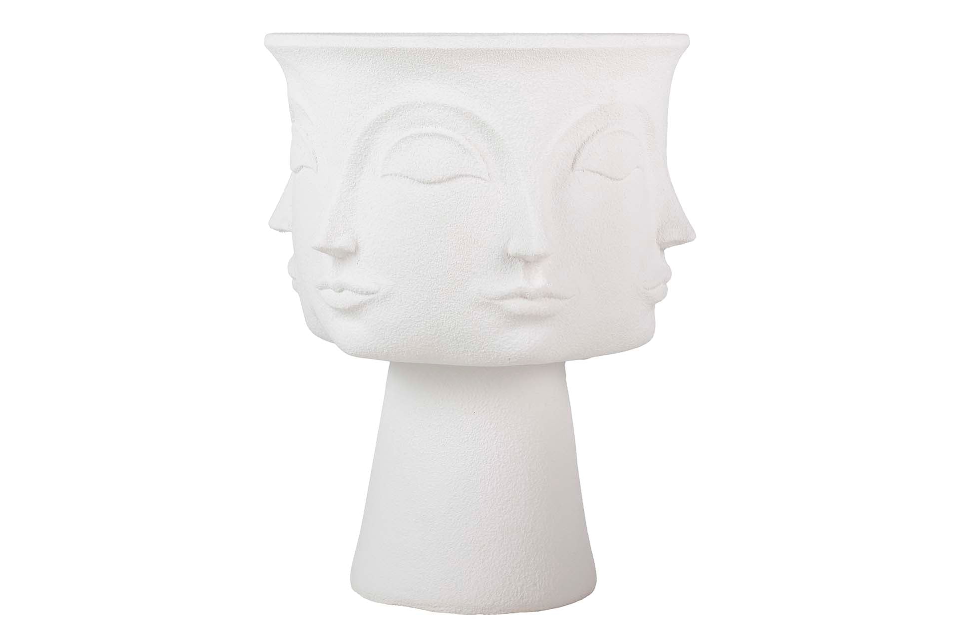 VASO DE RESINA BRANCO COM ROSTOS 49x49x62 CM