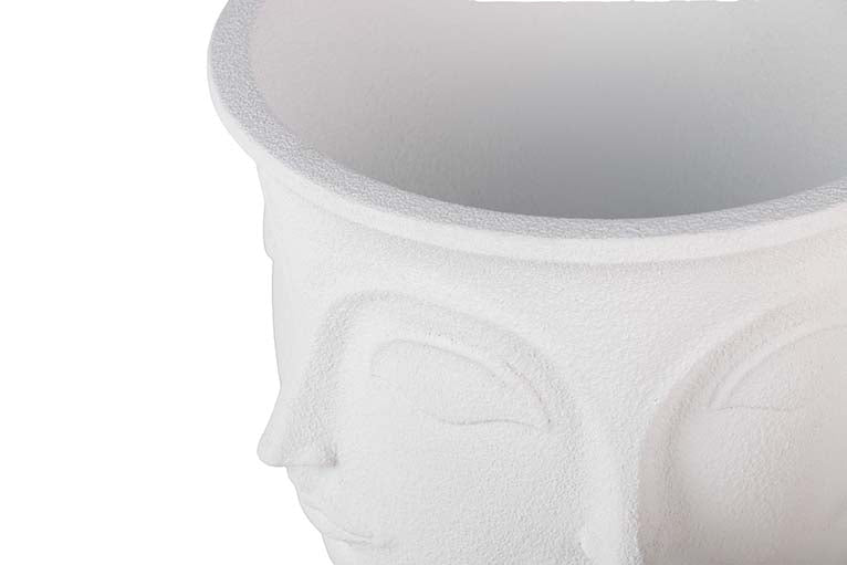 VASO DE RESINA BRANCO COM ROSTOS 49x49x62 CM