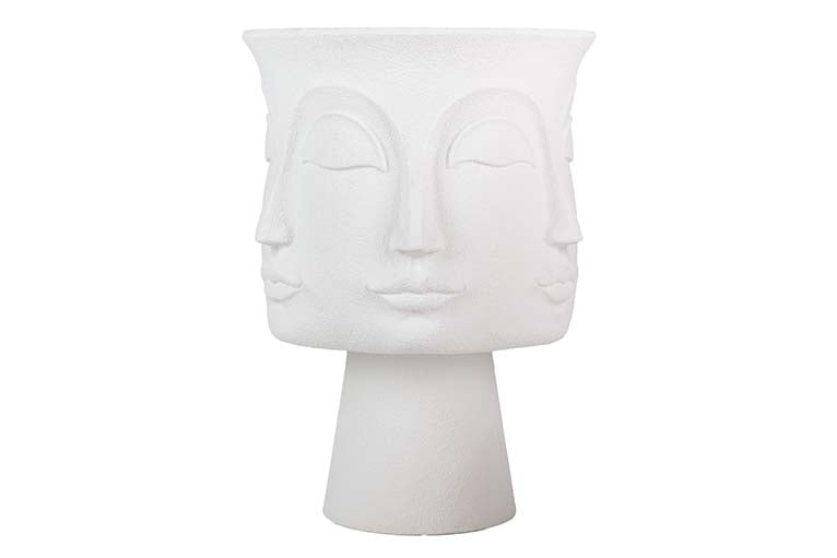 VASO DE FLORES DE POLIRESINA BRANCA COM ROSTOS 56x56x77 CM