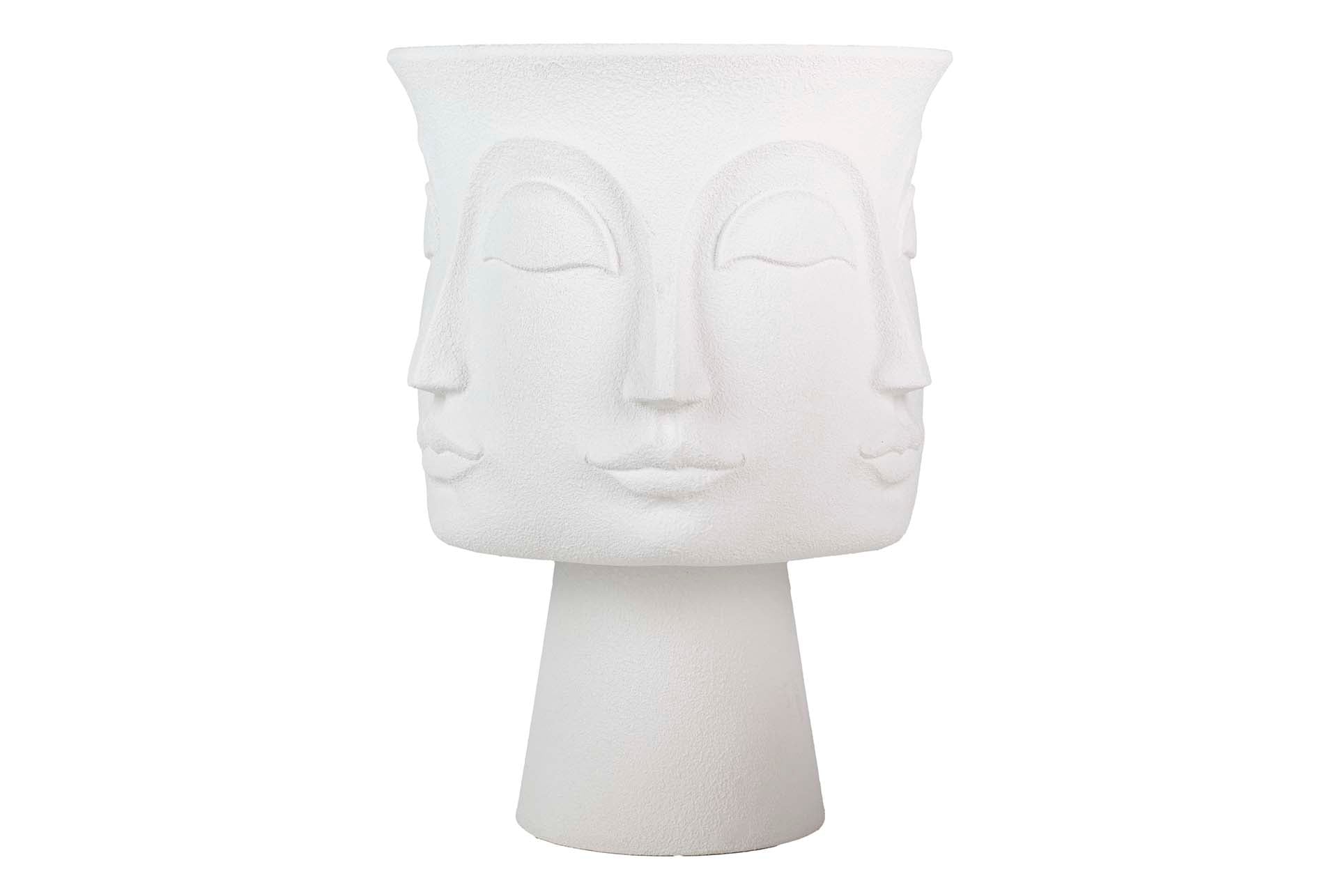 VASO DE FLORES DE POLIRESINA BRANCA COM ROSTOS 56x56x77 CM