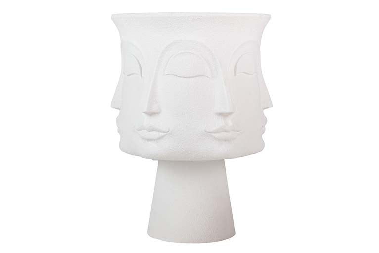 VASO DE FLORES DE POLIRESINA BRANCA COM ROSTOS 56x56x77 CM