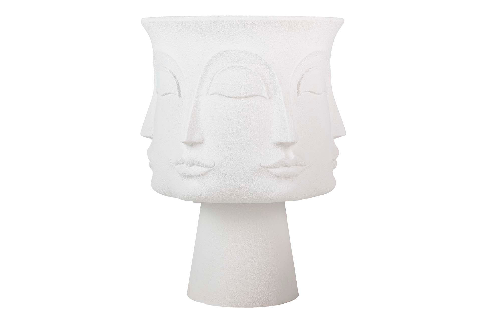 VASO DE FLORES DE POLIRESINA BRANCA COM ROSTOS 56x56x77 CM