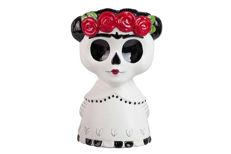 Vaso de cerâmica com caveira mexicana 21x17x31 cm