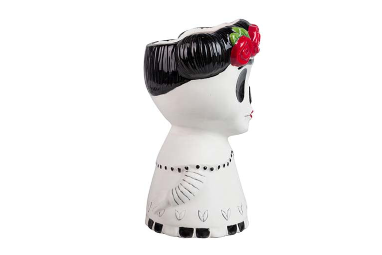 Vaso de cerâmica com caveira mexicana 21x17x31 cm